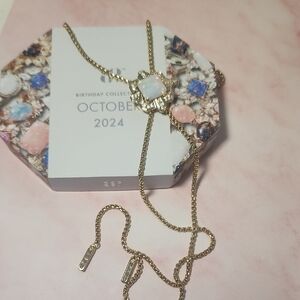 Gold-Tone Opal Slider Necklace – Pink & Iridescent Accent